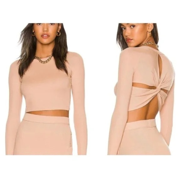 Alix NYC Shirt Coles Crop Top Medium Long Sleeve Cream Ribbed Twist Back - Picture 2 of 7